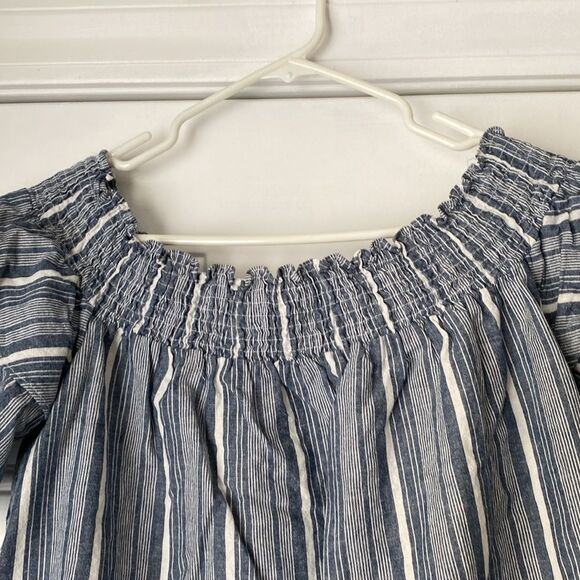 Caslon off the shoulder Striped Linen Blend Top Size Large - Picture 3 of 8